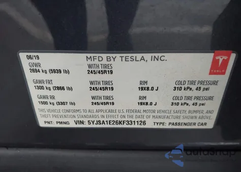 2019 Tesla Model S 100D/75D/Long Range/Standard Range из США, поврежденный, VIN 5YJSA1E26KF331126